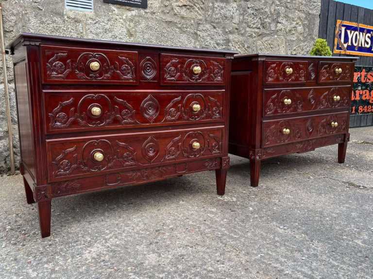 Chest of Drawers Finished in a Victorian Carved Floral Design with Brass Handles