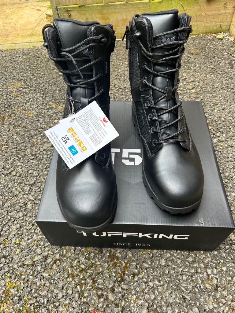 Brand New Black Leather Boots - Size UK 11 (EU 45)