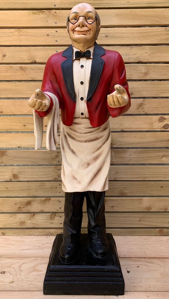 image for SOLD Vintage Old Man Waiter / Butler Fibreglass Restaurant or Retail Shop Display Figurine Stature
