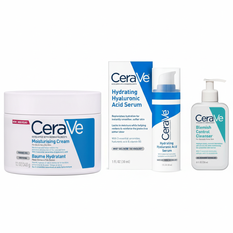 CeraVe Blemish Control Cleanser, Hyaluronic Acid Serum & Moisture Cream Set x3