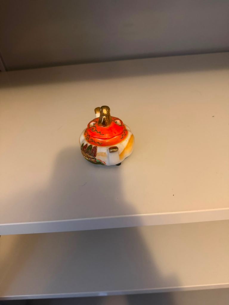 Small Decorative Ornament - White, Orange, Gold Ceramic