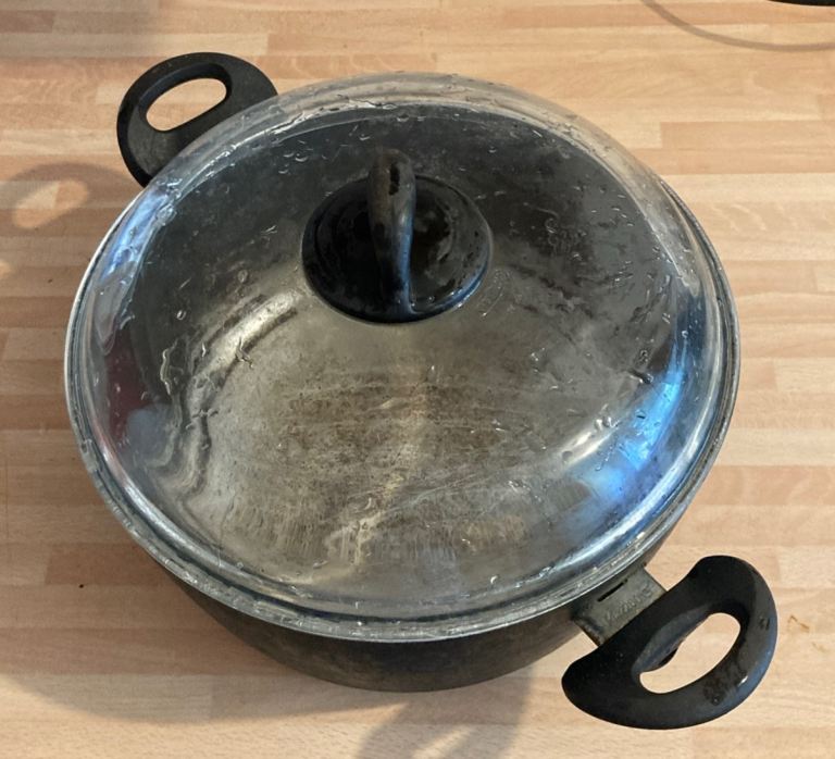 Large Black Cooking Pot with Glass Lid – Fair Condition