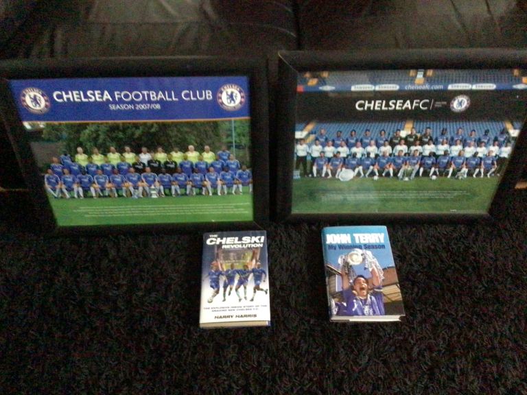 4 Chelsea football items 2 framed team prints + 2 books  £20 the lot 