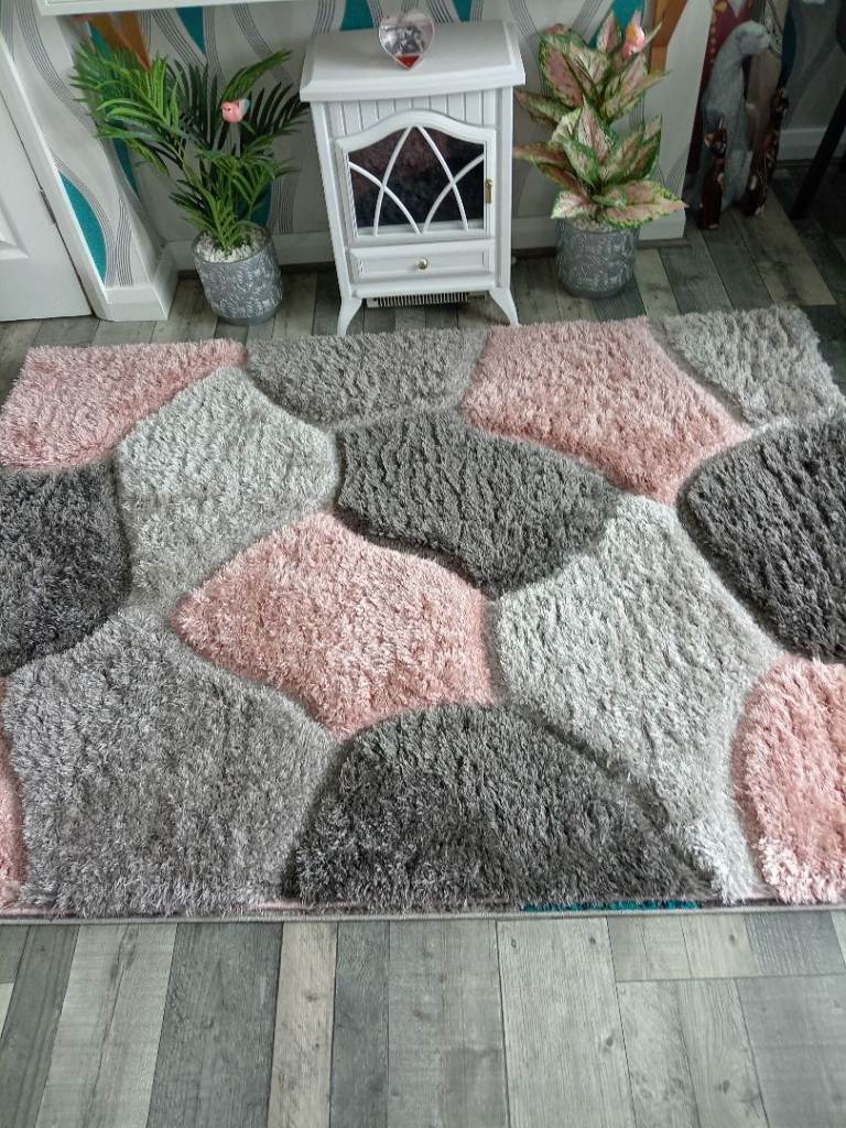 PINK & GREY SHAG PYLE RUG