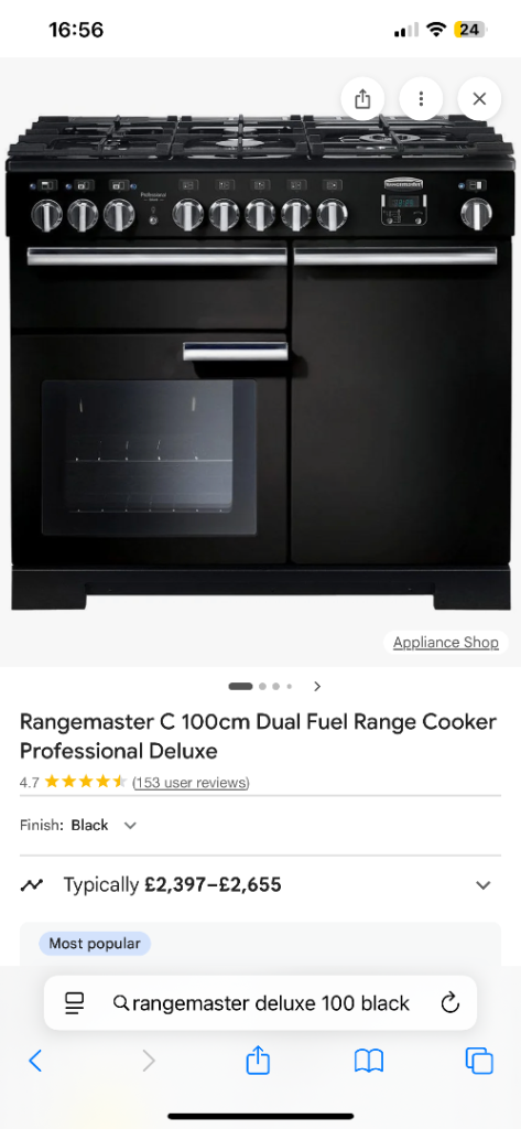 Rangemaster dual fuel 100cm professional deluxe cooker