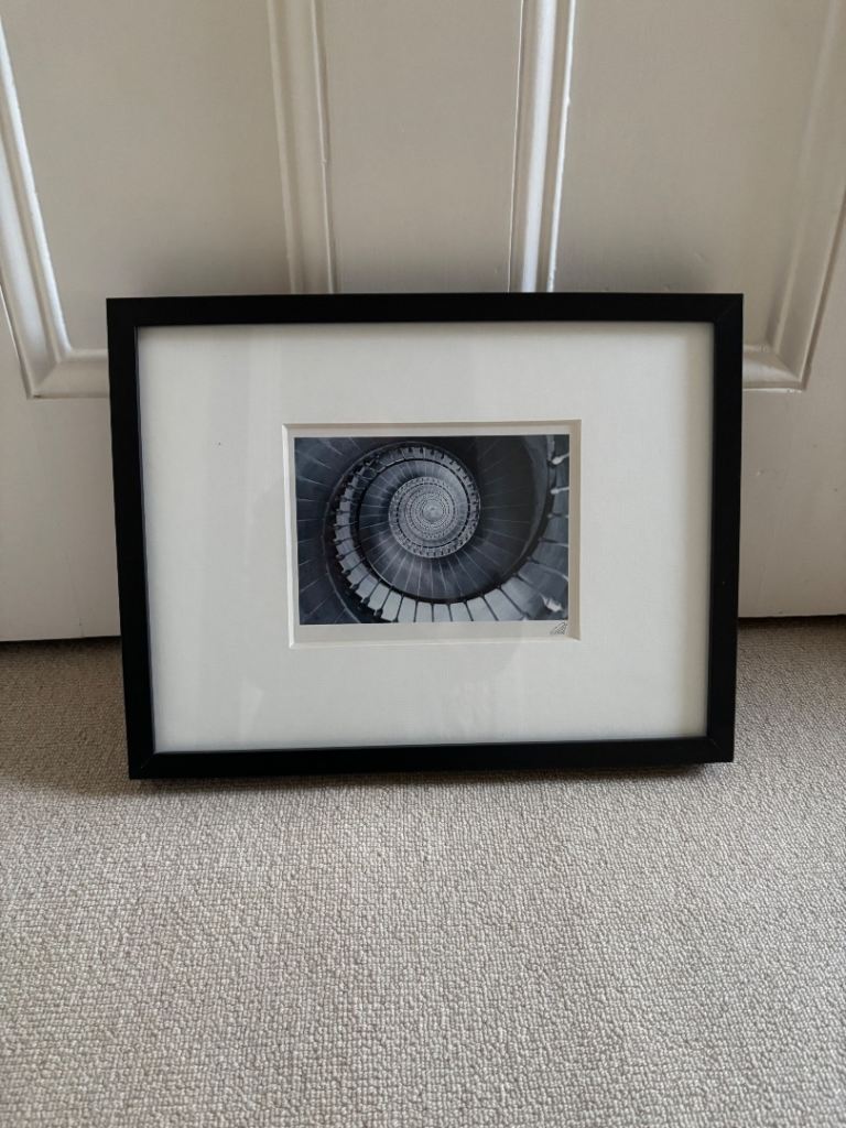 Black framed architectural staircase black & white photograph (43x33cms)