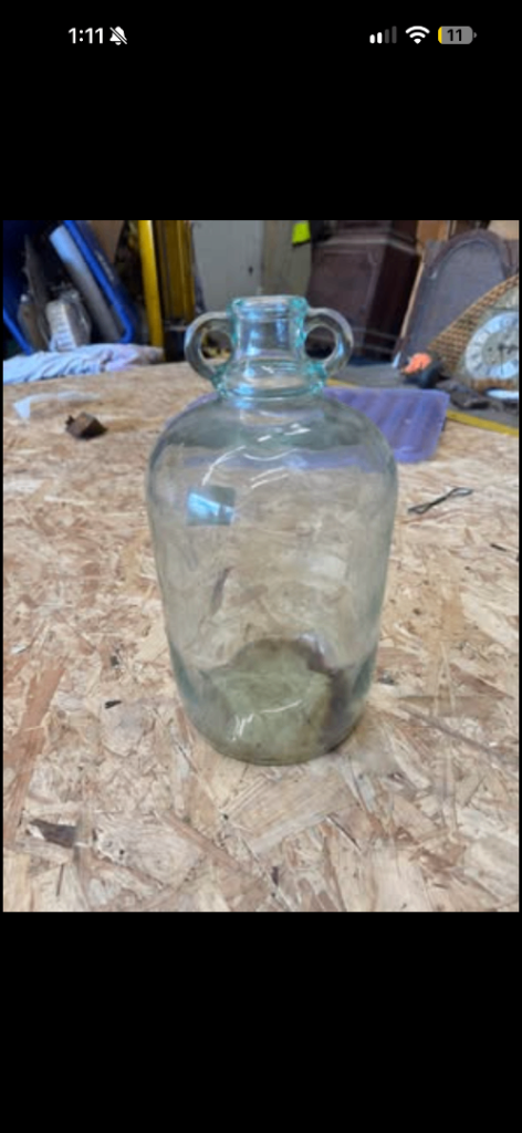 Vintage Green Glass Demijohn Bottle with Handles