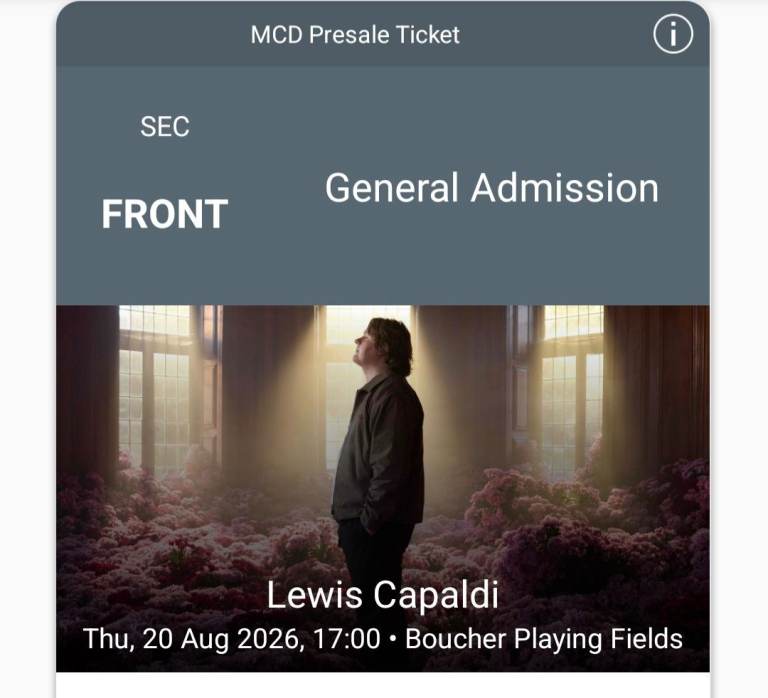 2x Lewis Capaldi Belfast 20th August £140