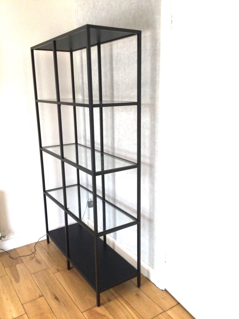 Ikea Black Metal and Glass Display Shelf Unit – As Good As New