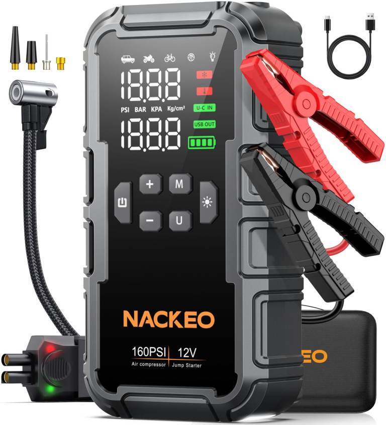 NACKEO 8000A Jump Starter Power Pack with Air Compressor 160PSI, 12V Car Battery Booster