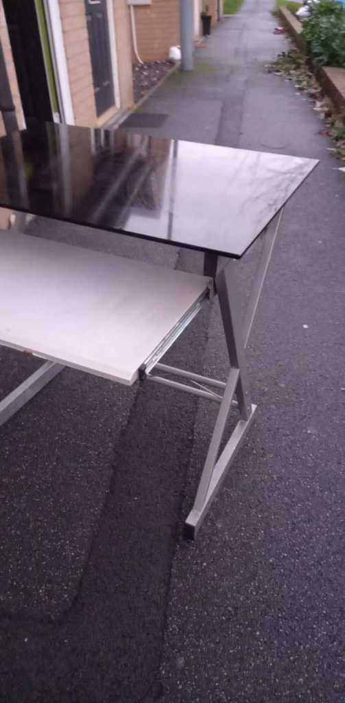 PC DESK - metal , glass, wood , sliding draw , fully assembed , free local delivery just ask