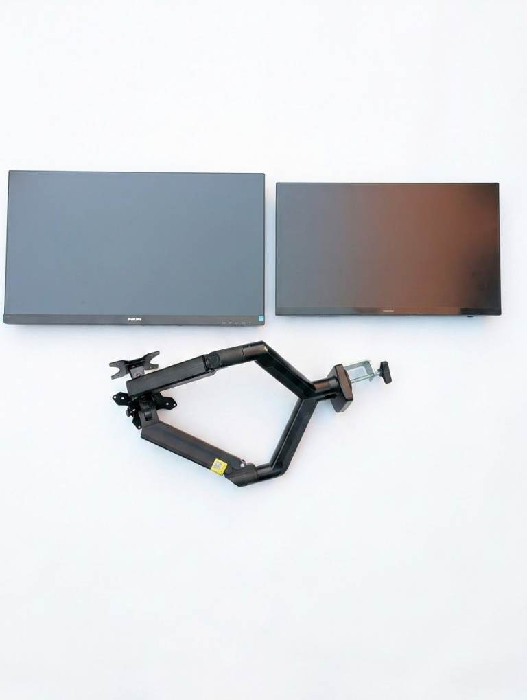 Two Monitors (Philips 27" 4K + Samsung 24" FHD) Plus Dual Desk Mount