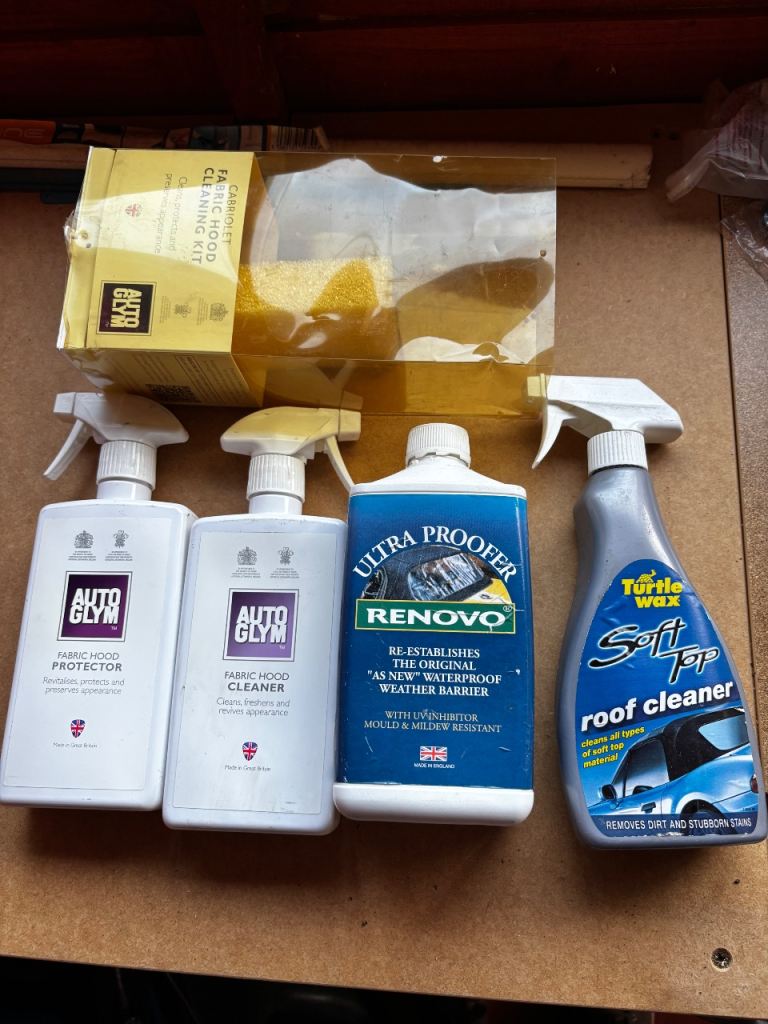 Fabric hood roof cleaning kits and waterproofer for convertable 