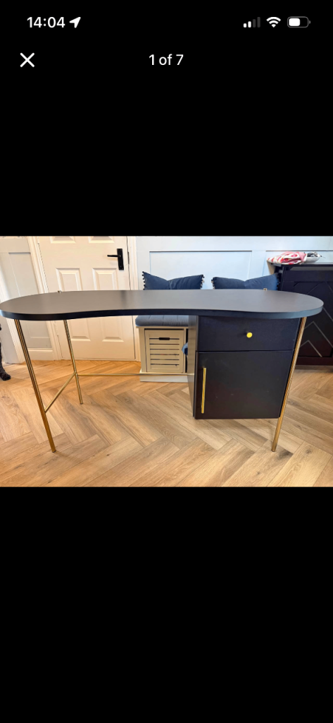 Black and Gold Kidney Bean Desk with Storage