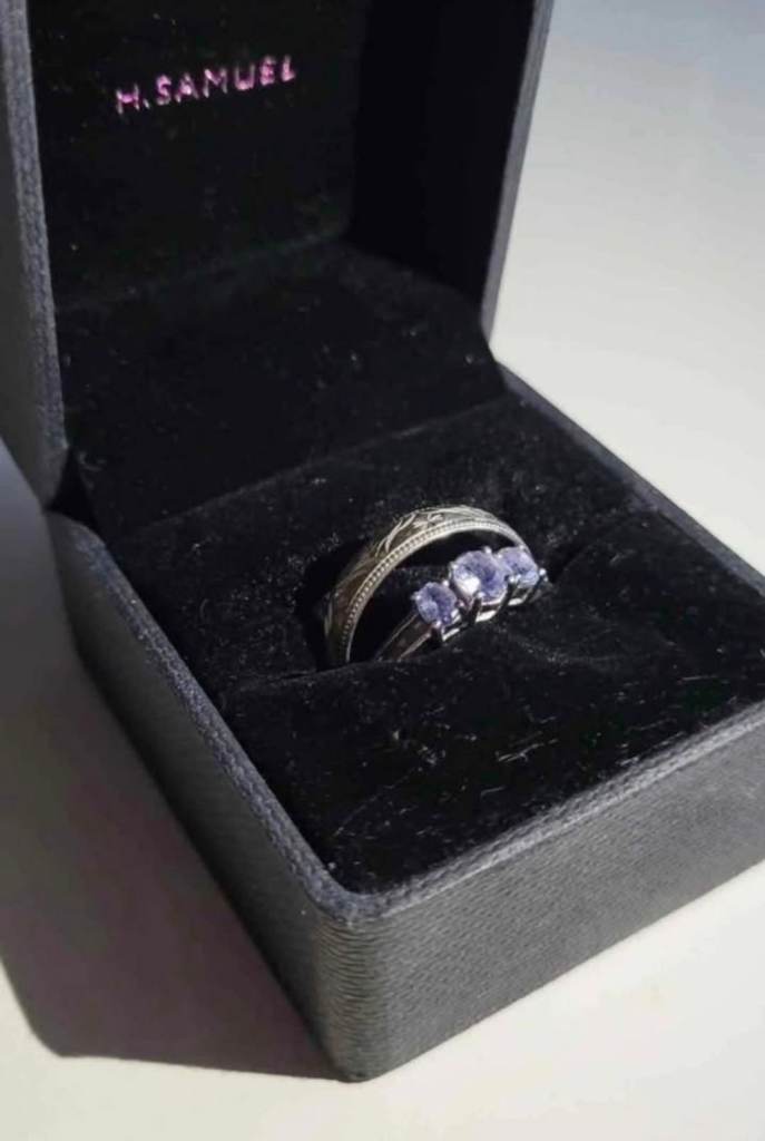 H.Samuel Amethyst Wedding Ring and Silver wedding Band