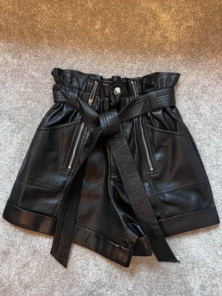 River Island Black Faux Vegan Leather Shorts. Size 12