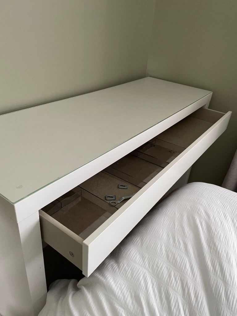 IKEA MALM White Desk with Drawer and Glass Top