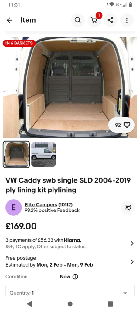 Volkswagen caddy 2004-2015 ply lining kit
