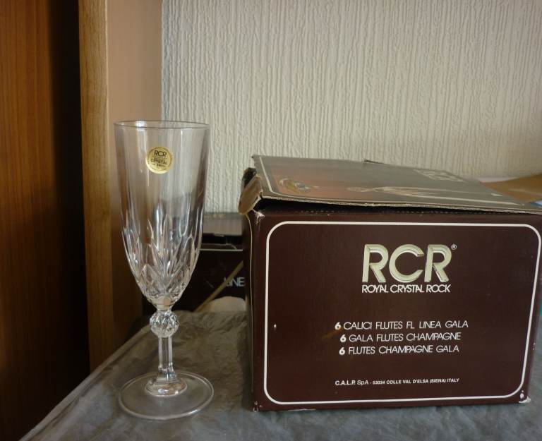 Set of 6 RCR Crystal Champagne Flutes