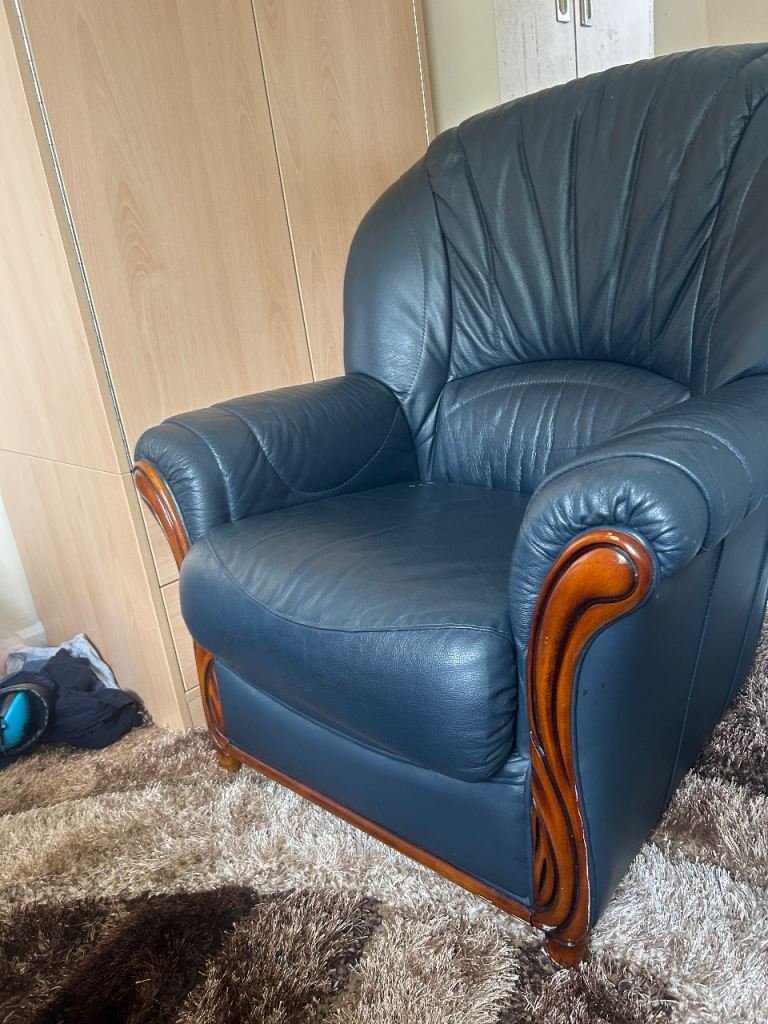 Armchair Leather Blue 