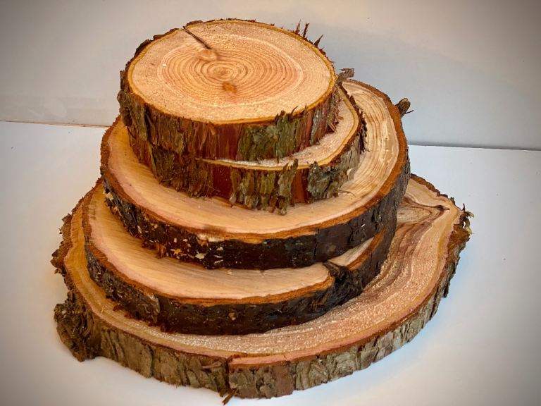 Log slices cake stands rustic wedding decorations 