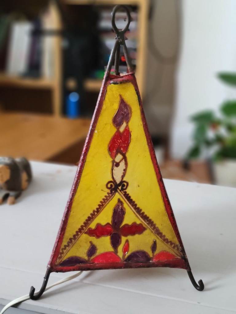 Moroccan leather henna pyramid table lamp