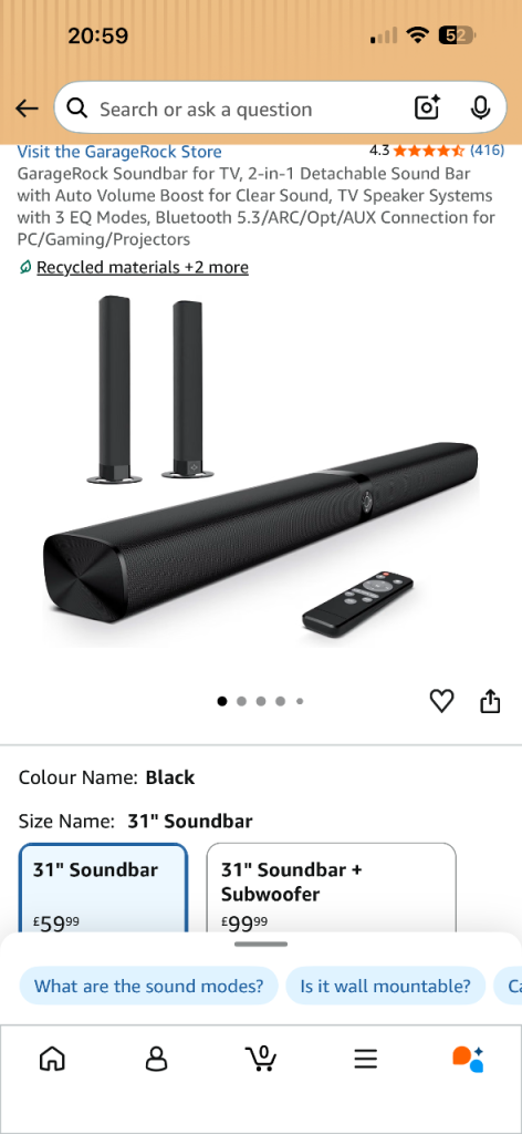 GarageRock 31" Soundbar for TV – Black, New