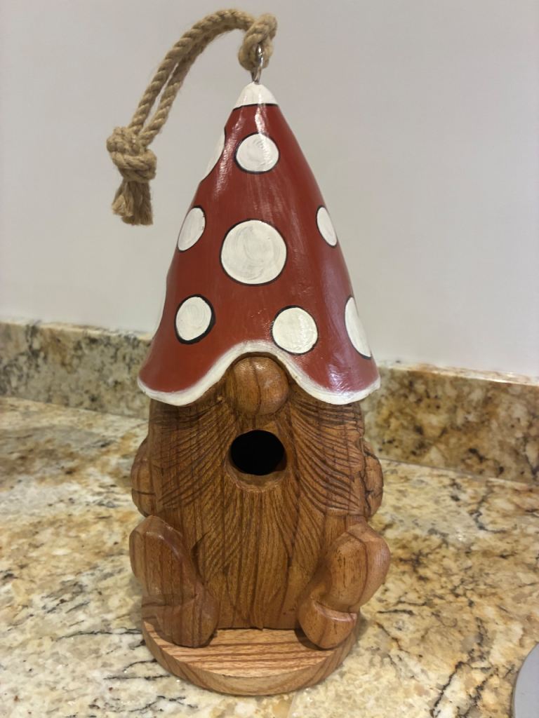 Solid Wood Hand Carved New Gnome Bird Nesting Box 