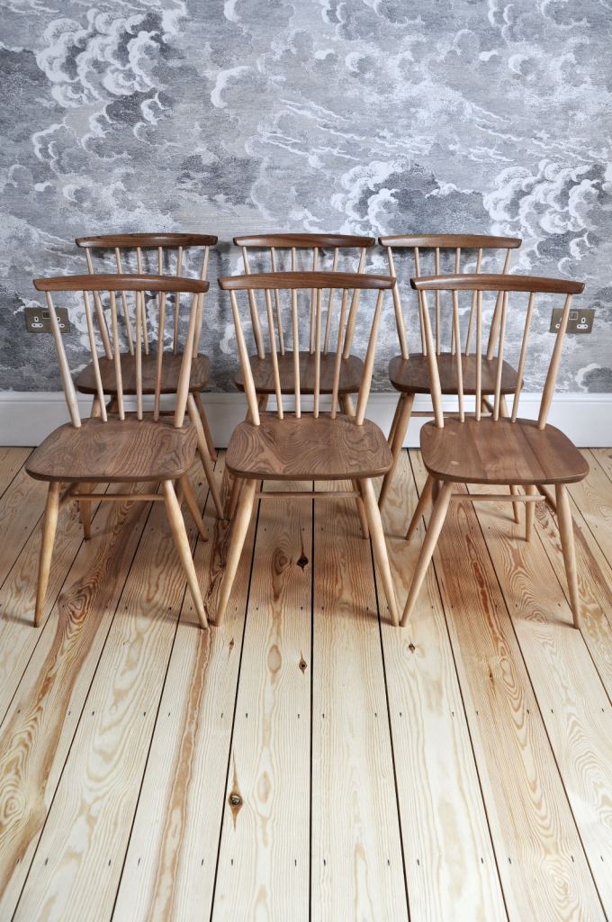 RENOVATED Vintage Retro Designer 60's Set of 6 Ercol Windsor Swept Back Chairs model 737