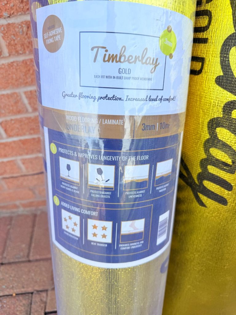 Timberlay Gold Wood Flooring 3mm Underlay Roll 10sq m (new) plus extra off cut 