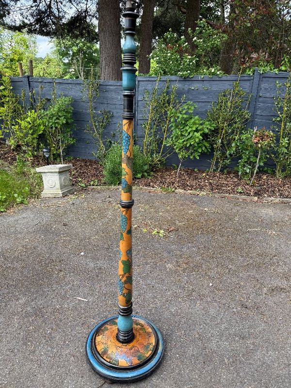 Antique 1910 Hand Painted Lacquer Chinoiserie Floor Lamp