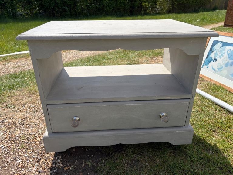 Grey TV stand/side table on wheels