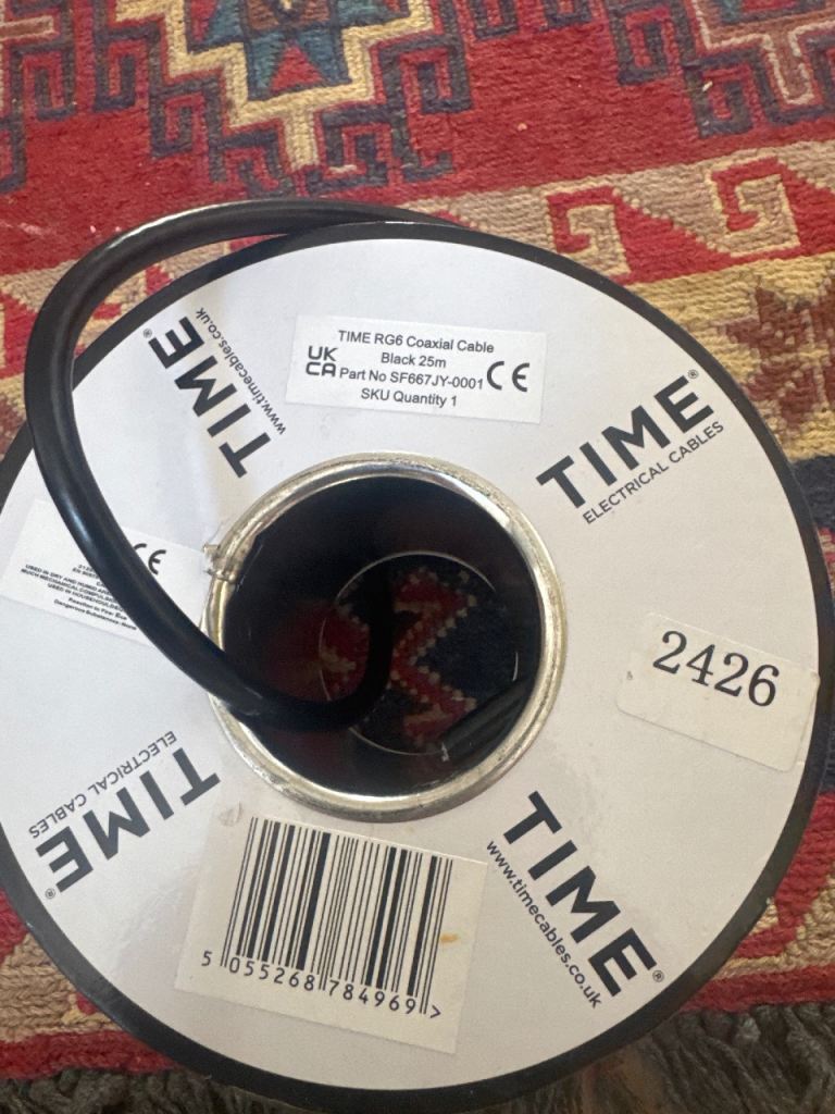TIME RG6 Black Coaxial Cable - 25m used Roll