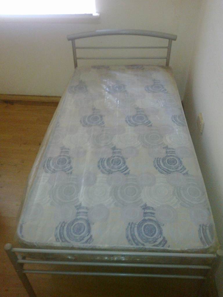New Unused in Wrapper Single Metal Bed Frame with Mattress Modern Silver Grey
