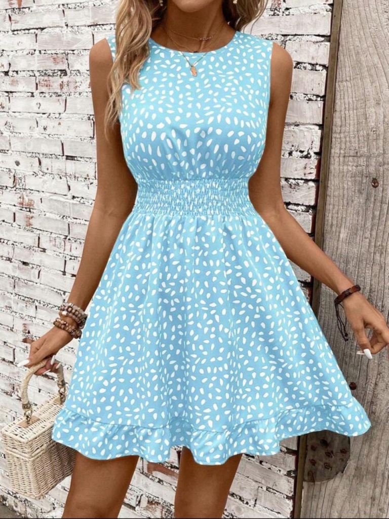 Worn Twice, Size Medium Will Fit Size 12 & 14 Light Blue Dress, Elasticated Waist, Stretchy 