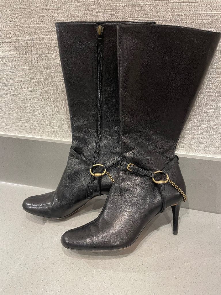 Gucci Vintage Black Horsebit Chain Boots 