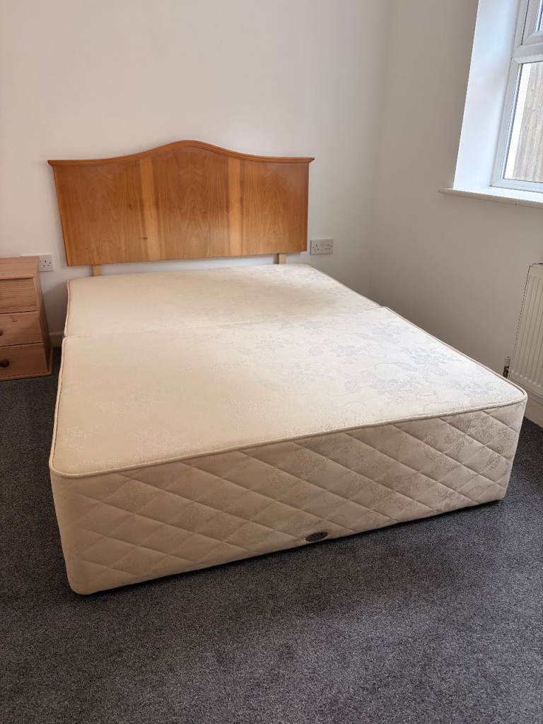 Double Divan Bed with Wooden Headboard – Good Condition