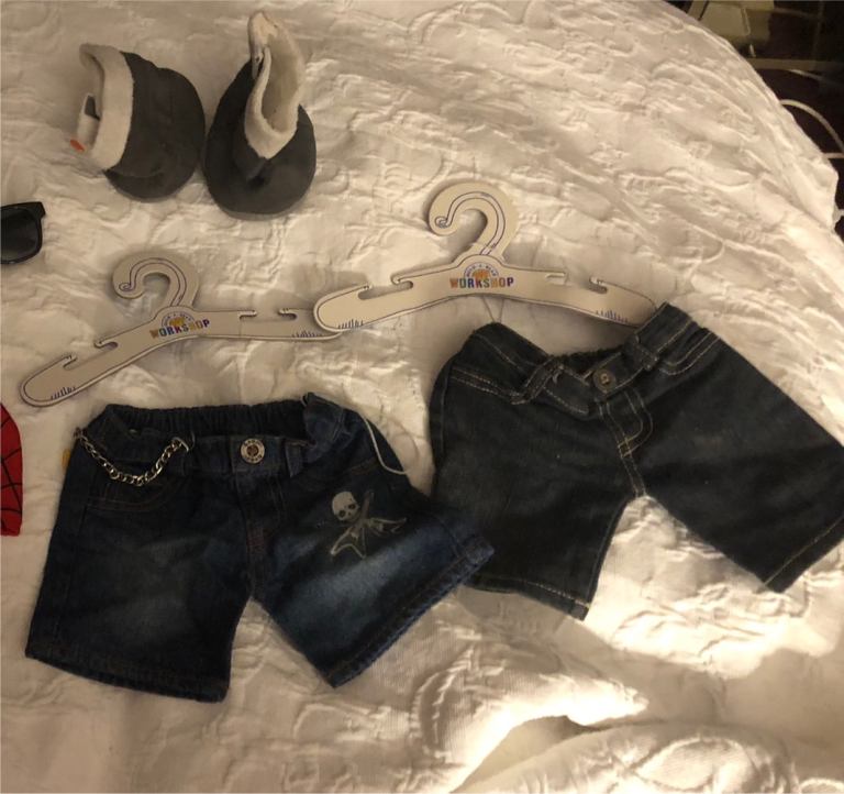 Build a bear clothes 2 x jeans, Ugg style boots,sun glasses suit case