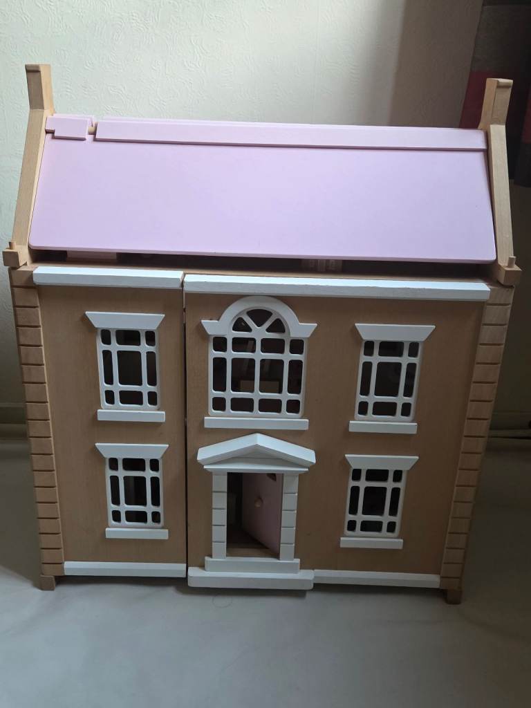 Wooden Dolls House with Furniture and Dolls 