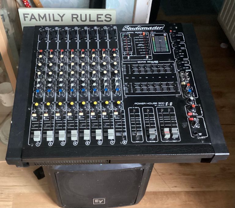 Every sx100 Pa speakers and studiomaster 300 watt Pa amplifier 