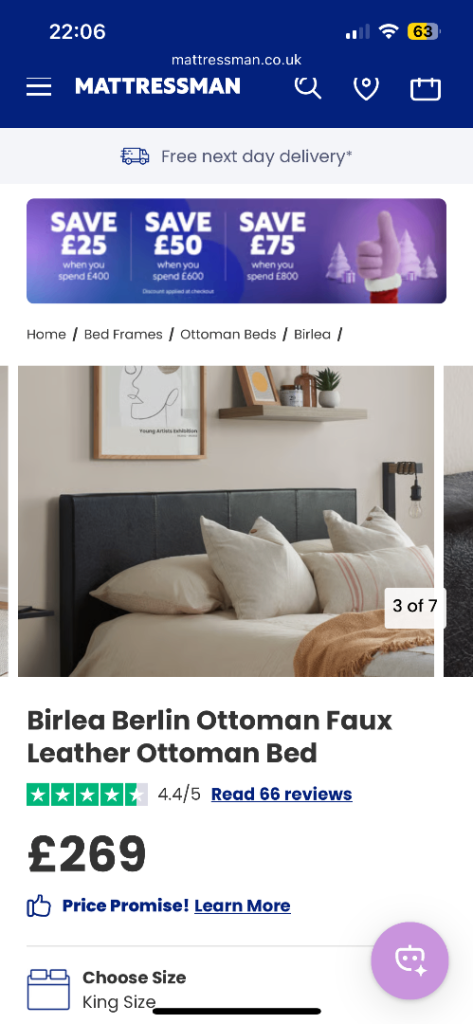 King size Mattress (still in packaging) & Ottoman Storage Bed