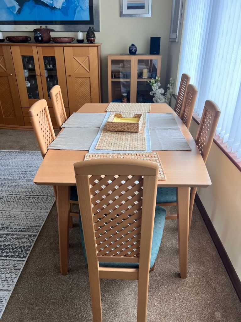Italian Made Dining Set - extendable table, 6 chairs and sideboard/display cabinet.