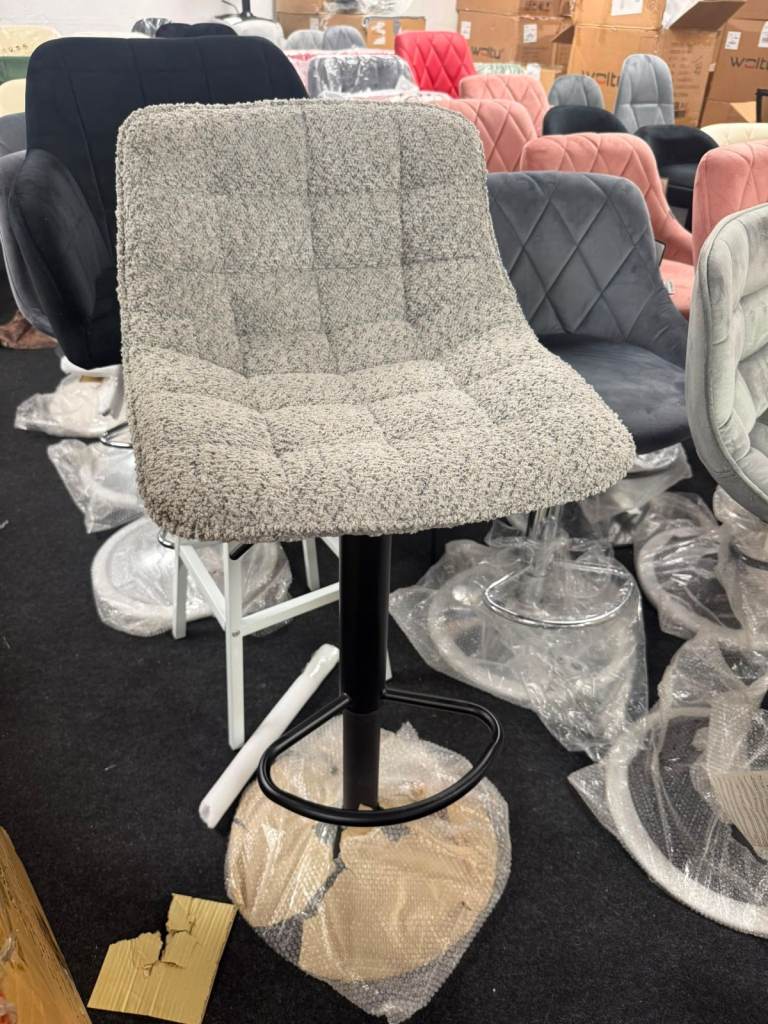 New Grey Fabric Bar Stool - Adjustable Height