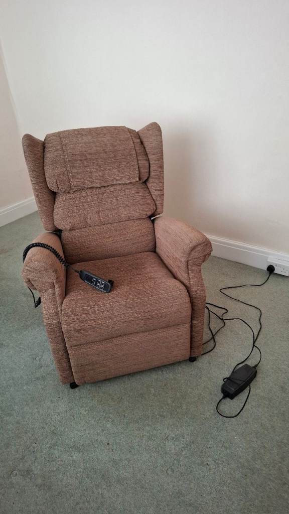 Electric riser recliner chair, dual motor, brown fabric