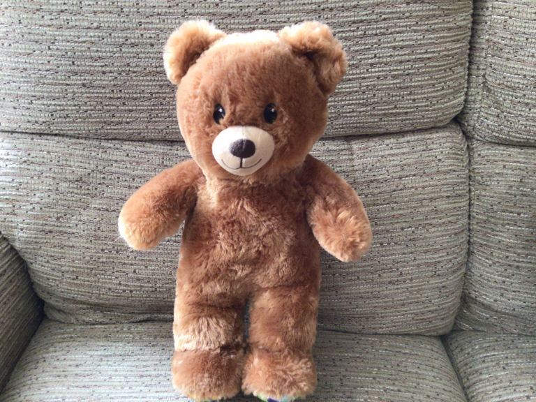Build-A-Bear Teddy Bear with Happy Birthday Feet & Bundle of Clothes.