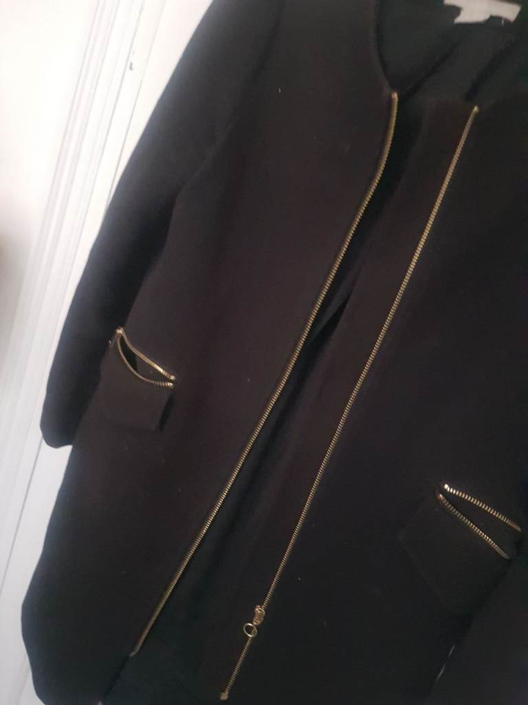 Women's black coat with gold zips small 