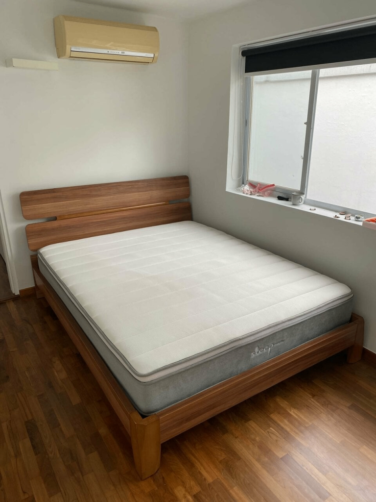 Double Bed Frame and mattress – Wooden Verneer, Good Condition