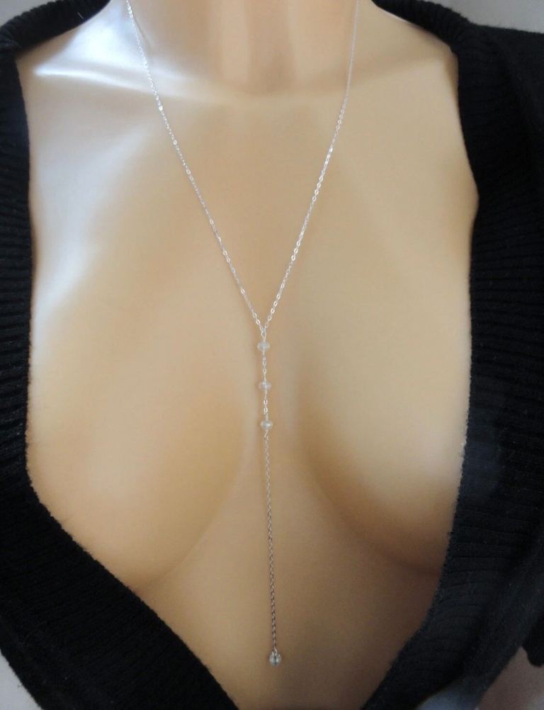 Women's 925 Sterling Silver Crystal Lariat Necklace - Delicate Y Drop Necklaces