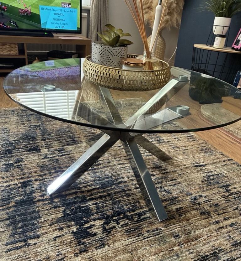 Round Glass Top Coffee Table with Chrome Legs  Good Condition