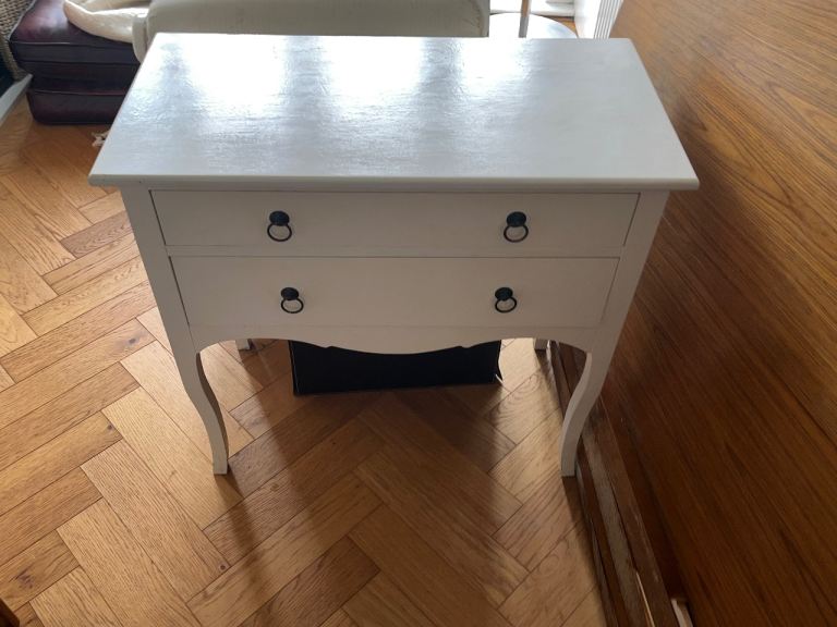 White Wooden Bedside Table with 2 Drawers – Good Condition